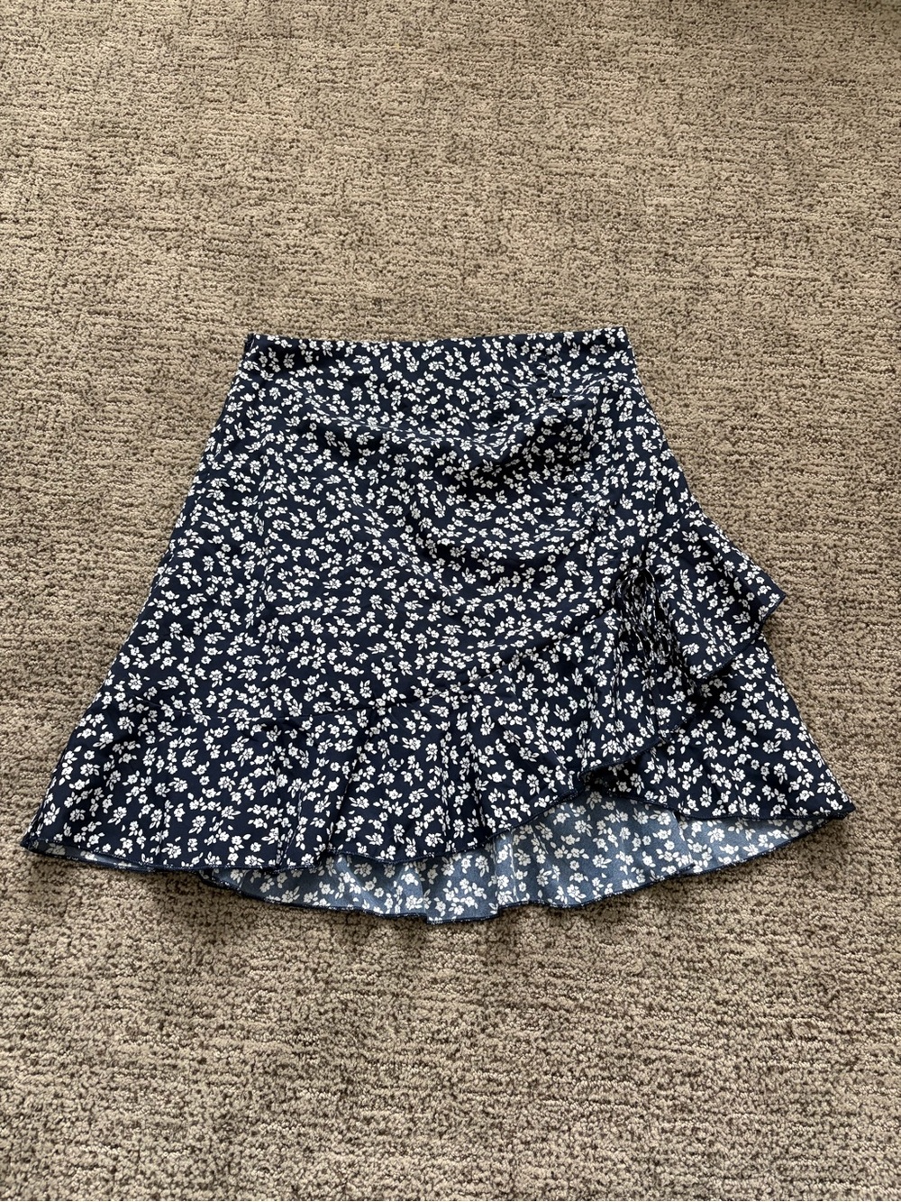SHEIN Navy Floral Ruffle A-Line Skirt
